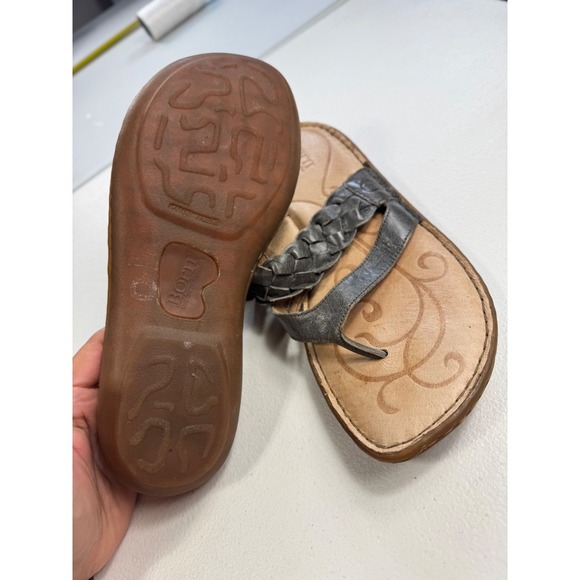 Born Braided Leather Thong Sandals Gray Comfort Casual‎ Size 9M - Picture 4 of 5